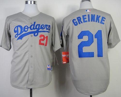 Dodgers #21 Zack Greinke Grey Cool Base Stitched MLB Jersey - Click Image to Close